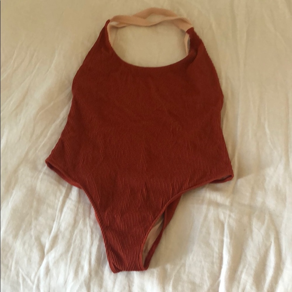 Red reversible swimsuit